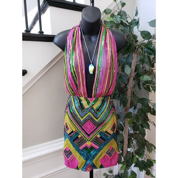 Fashion Nova Mini Dress Womens Medium Multi All Types Sequin Detailed Sleeveless - Picture 1 of 13